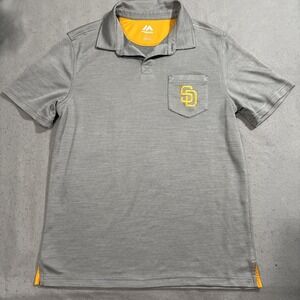 San Diego Padres Shirt Mens Large Gray Yellow Majestic Performance‎ Golf Polo